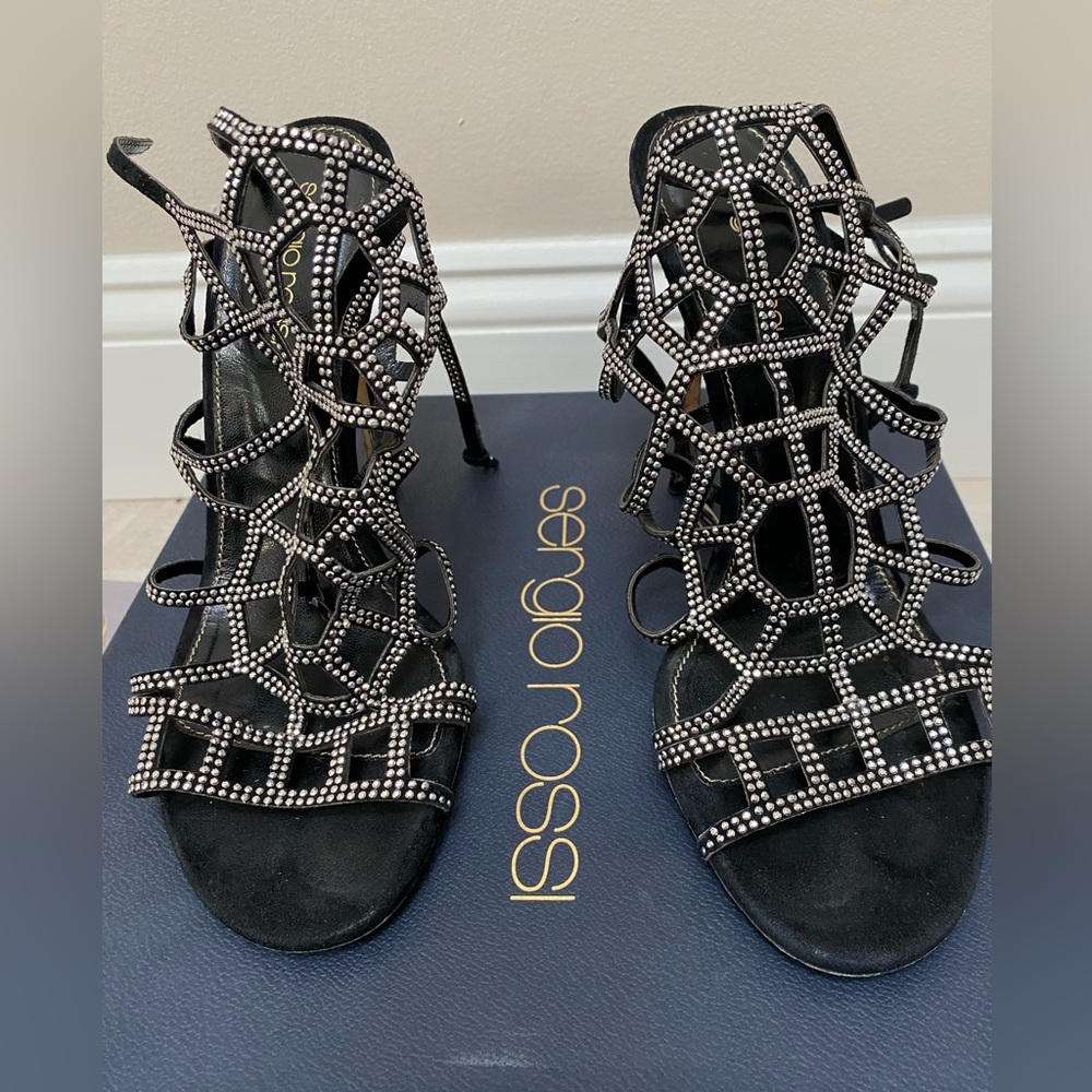 Sergio Rossi Black and Silver Studded Heels